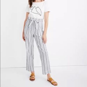 Madewell Linen-Cotton Paperbag Pants in Dark Baltic Stripe size 4